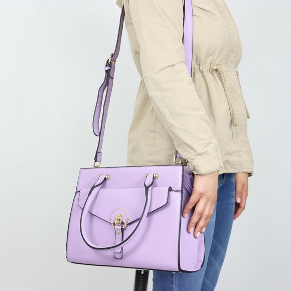 Lavender Light Purple Faux Leather Tote Purse Cross Body Hand Bag - Picture 7 of 12